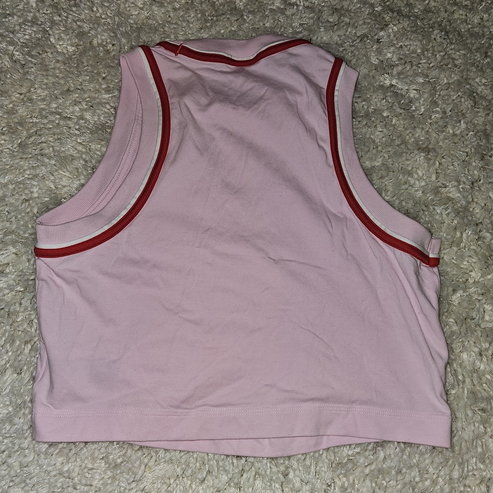 Adidas Women’s Pink Sleeveless Crop Top Size M Athletic Tank Retro Trim Logo Spo - Picture 3 of 3